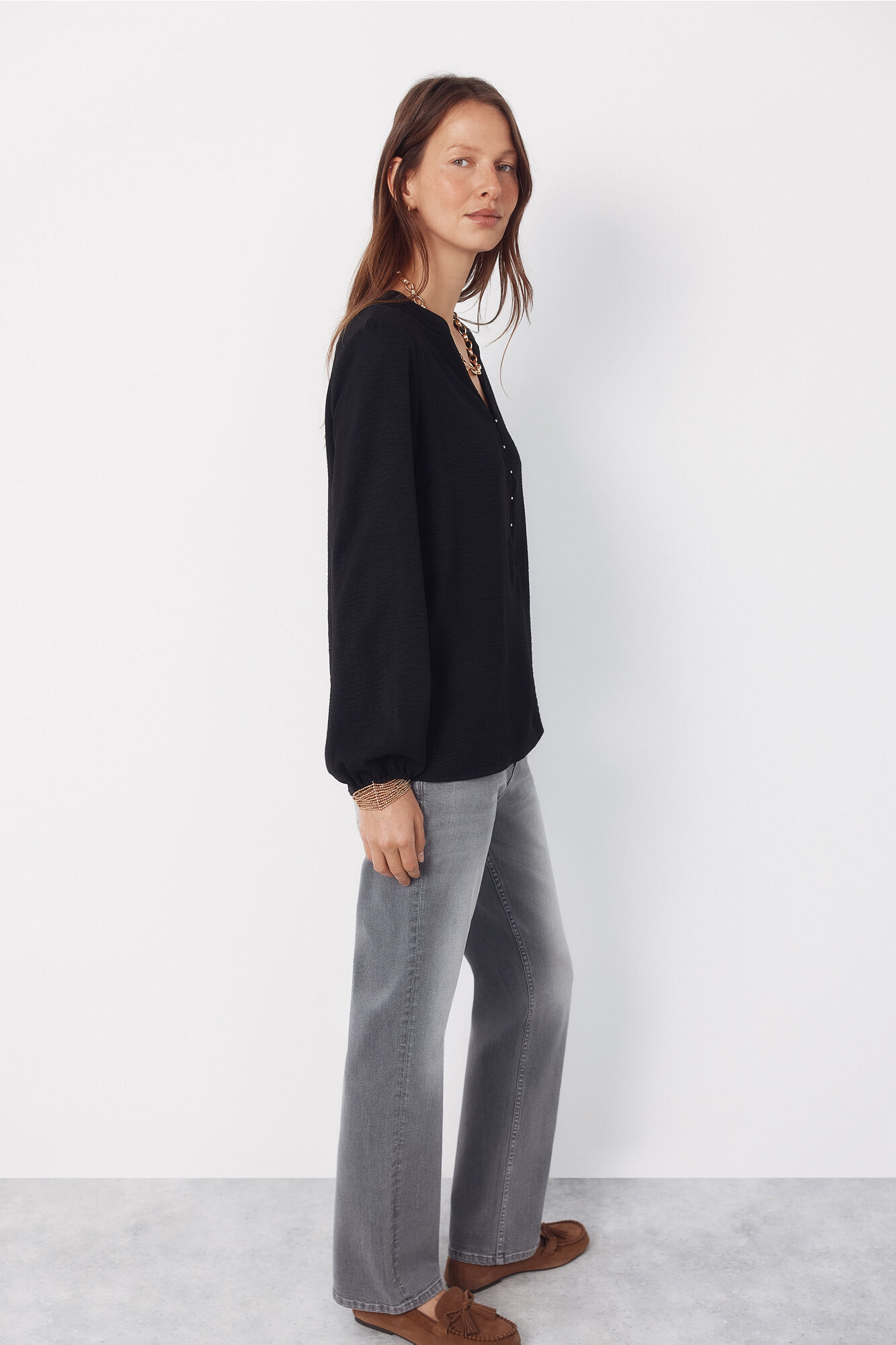 Cortefiel Mandarin blouse with buttons Black