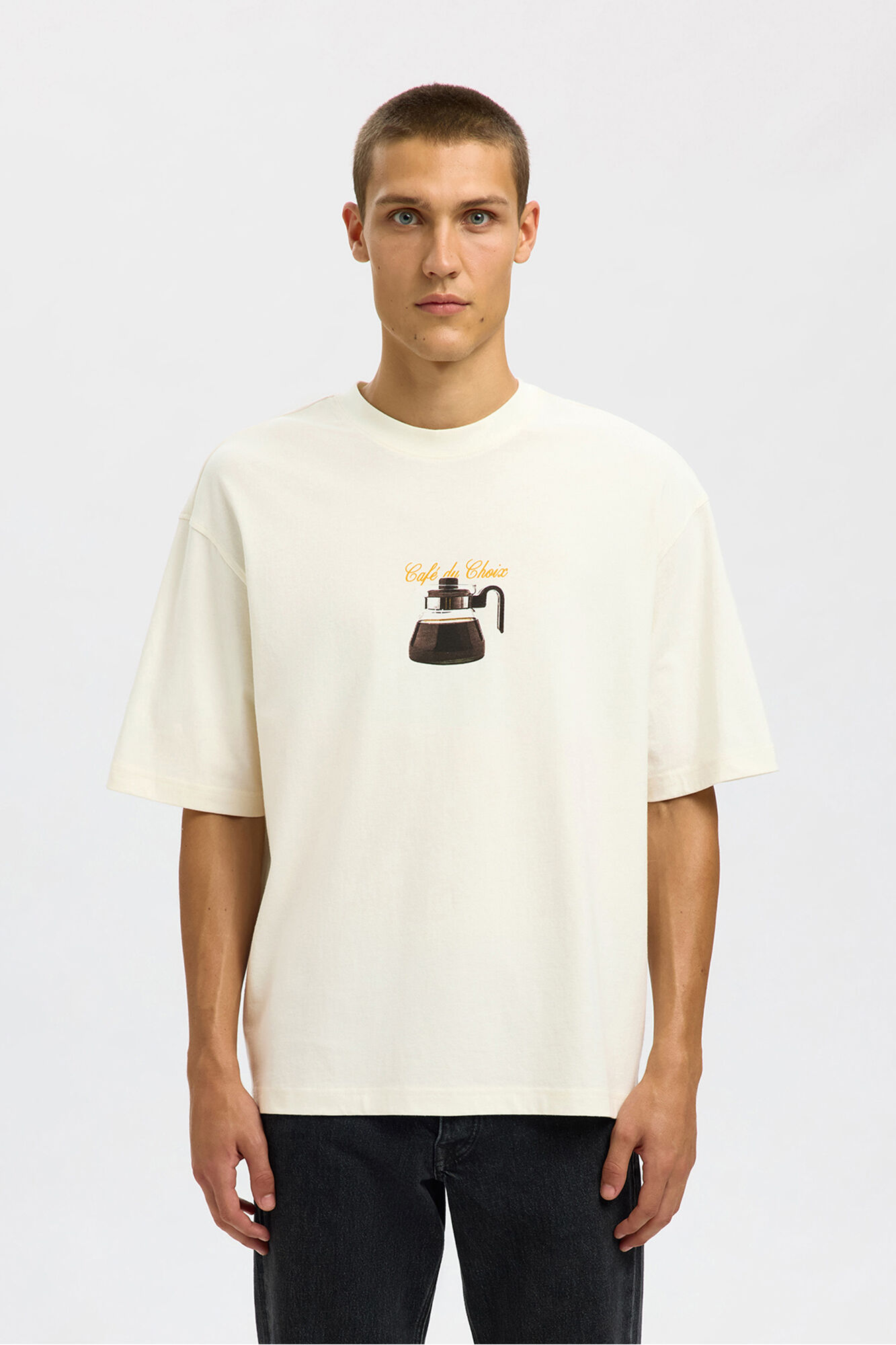 Selected Camiseta de manga curta com estampa 100% algod&atilde;o org&acirc;nico Branco