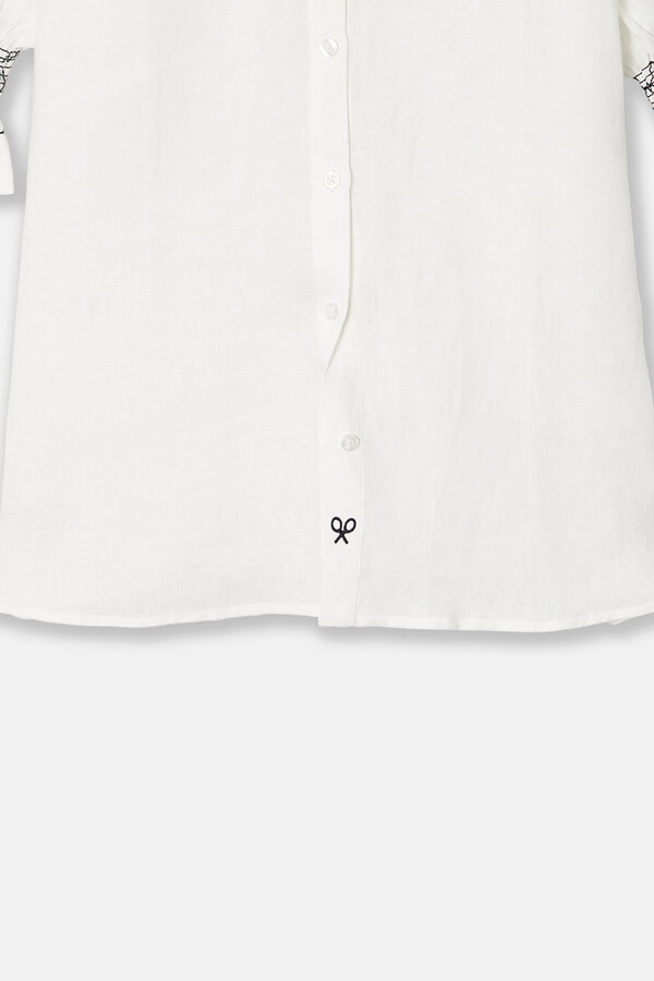 Cortefiel Camisa de linho com franzidos Branco
