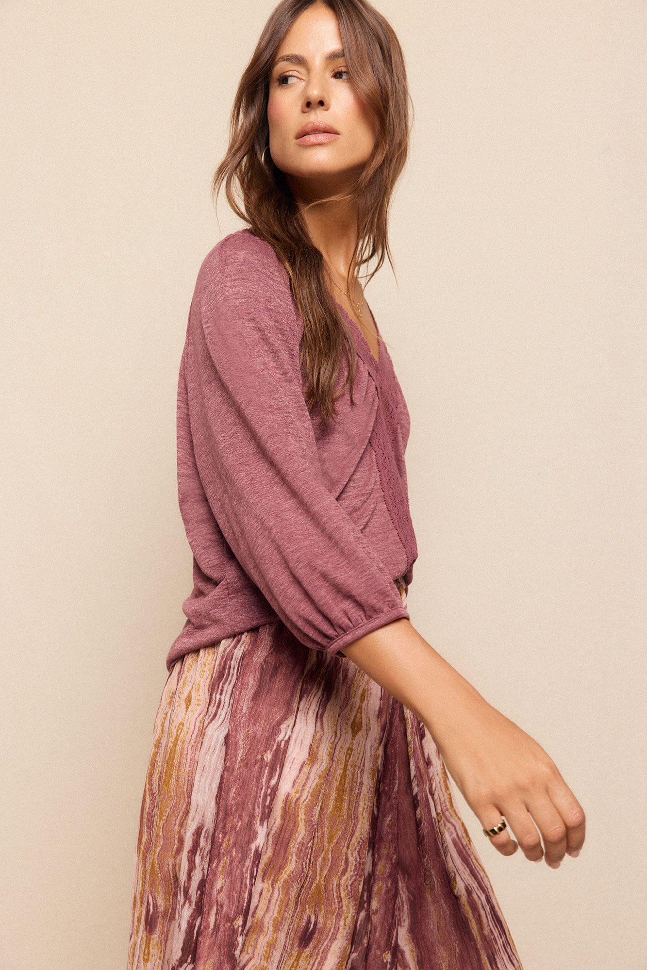 Slowlove Saia midi estampada Castanho