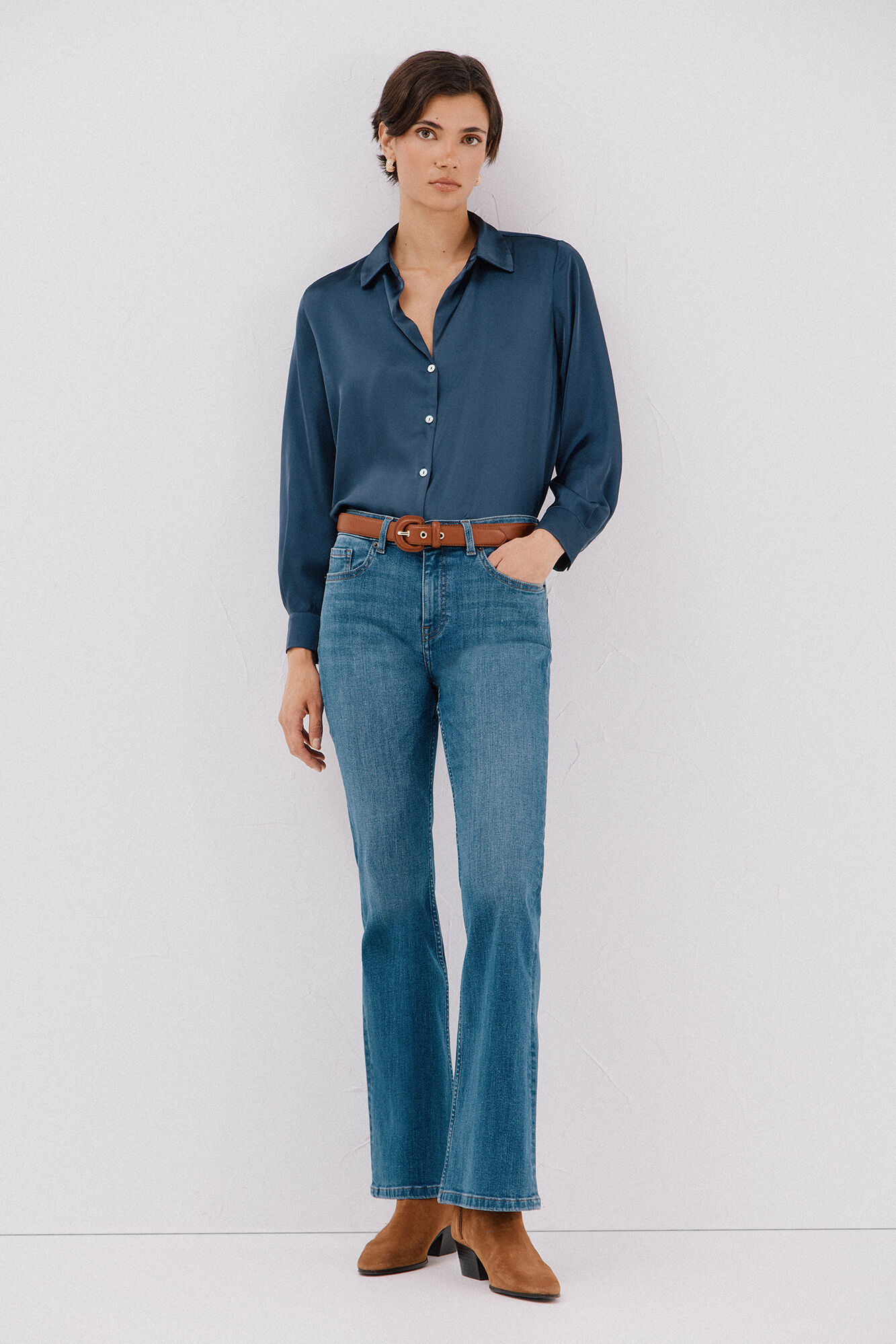 Cortefiel Camisa acetinada Azul