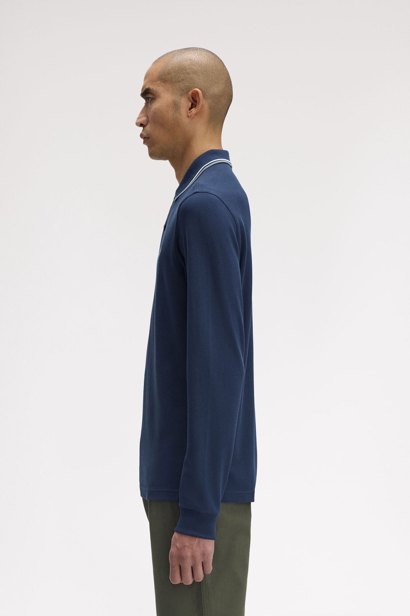 Fred Perry Polo piqu&eacute; de manga comprida masculina Azul