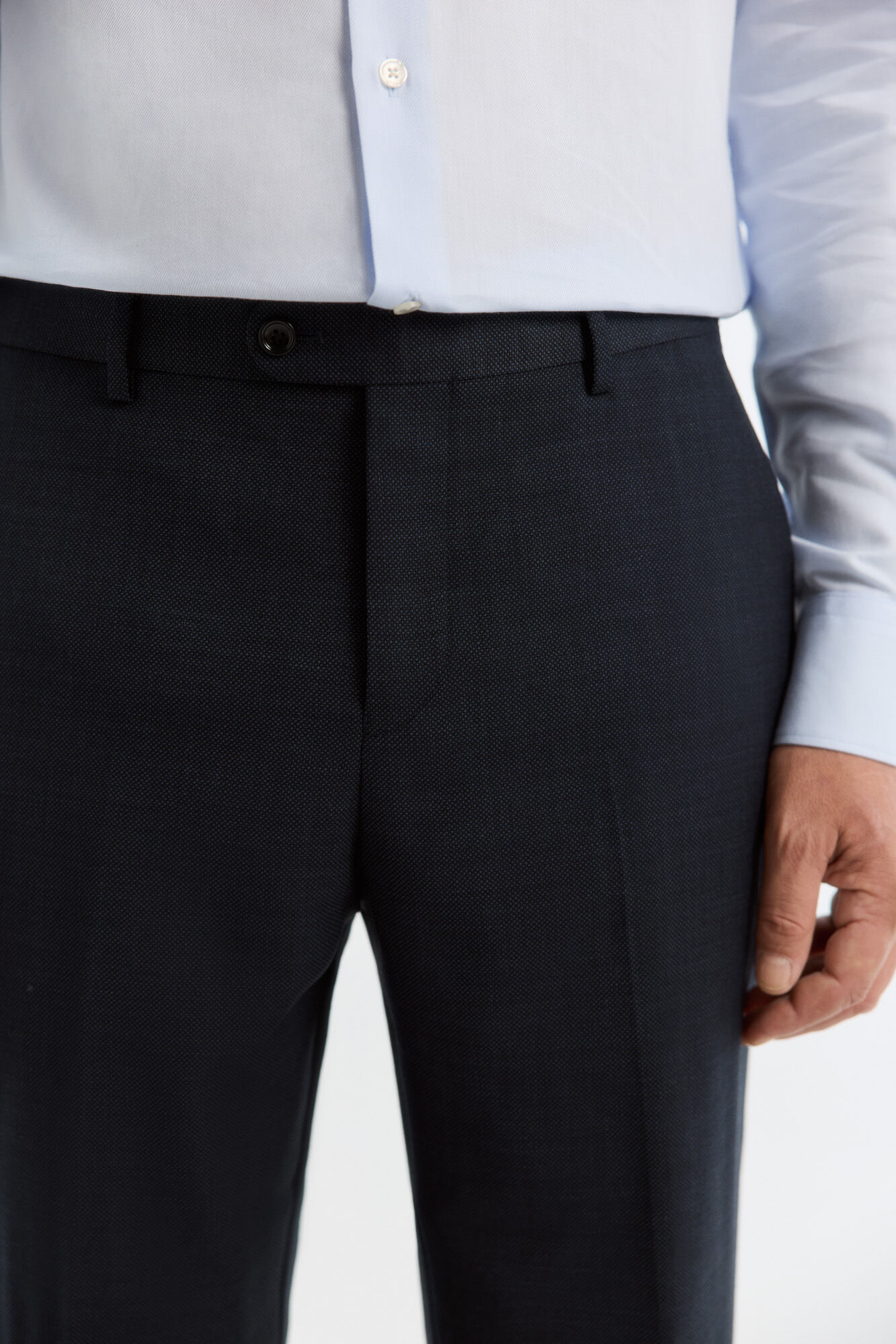 Cortefiel Navy tailored fit bird's eye smart trousers Blue