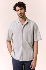 OOTO Camisa de riscas de manga curta com gola bowling Verde