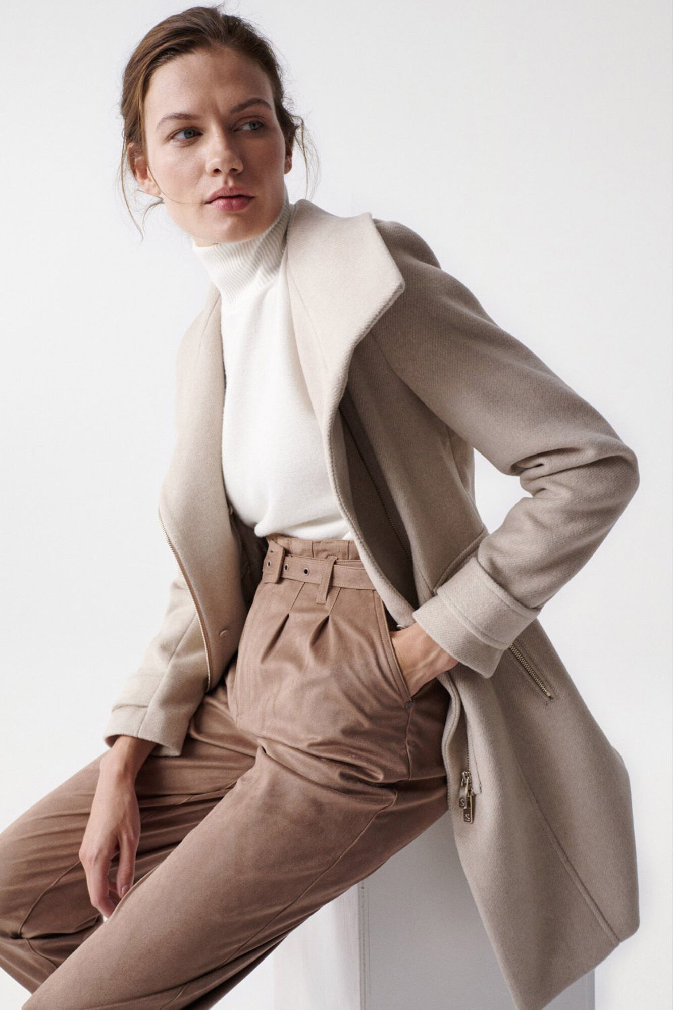 Salsa Jeans Sobretudo de pano grace com efeito de pelo na gola Tostado