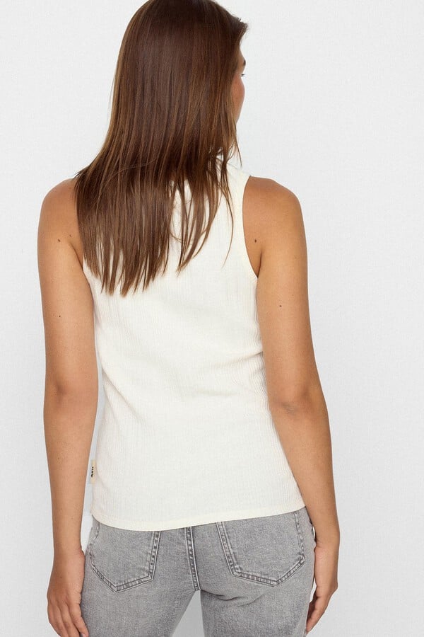 Cortefiel Ribbed vest top Ivory