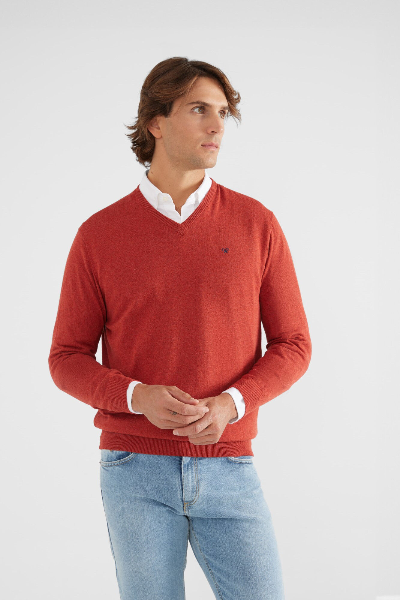 Silbon Jersey liso cuello pico caldera Coral