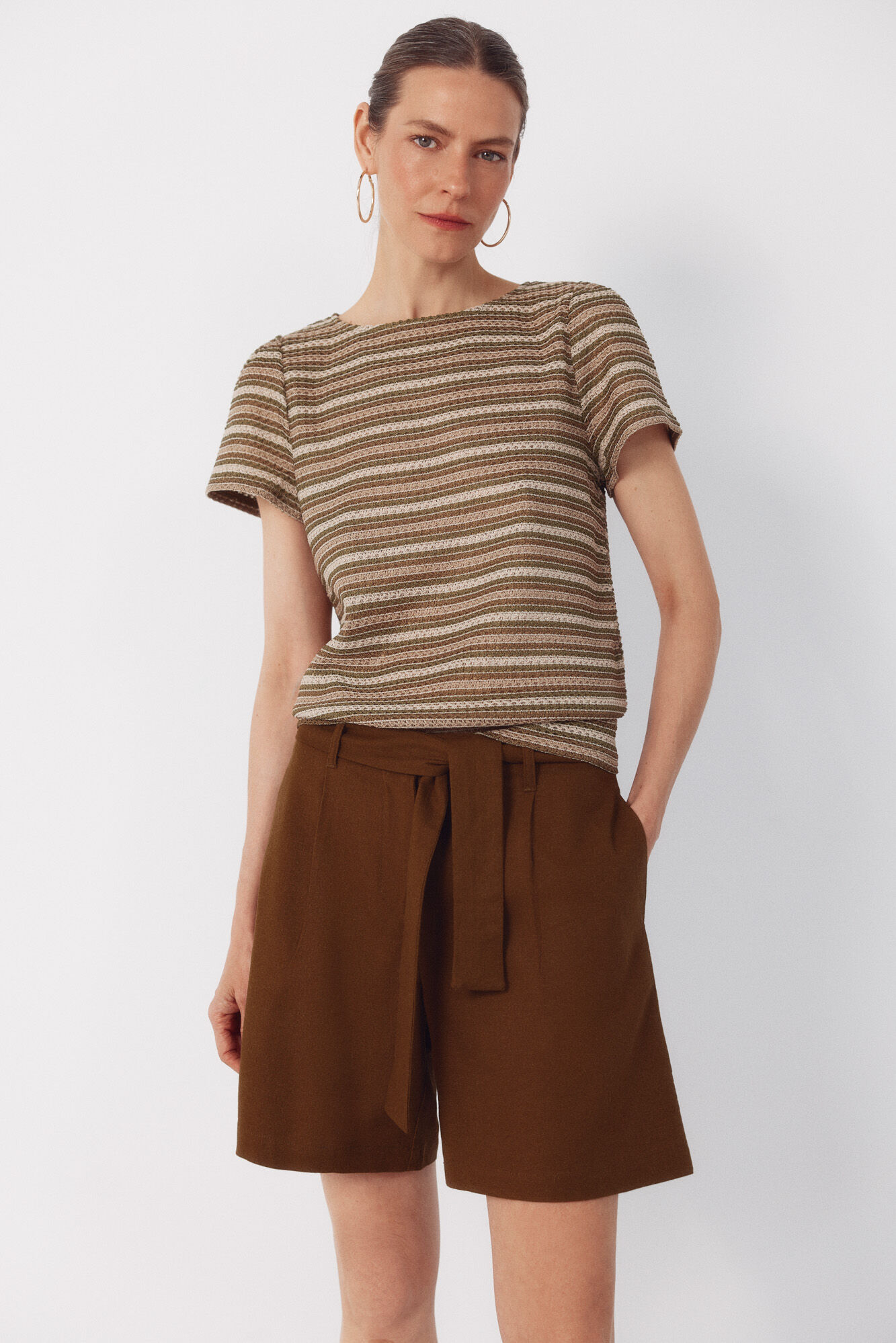 Cortefiel Linen bermuda shorts shorts Dark brown