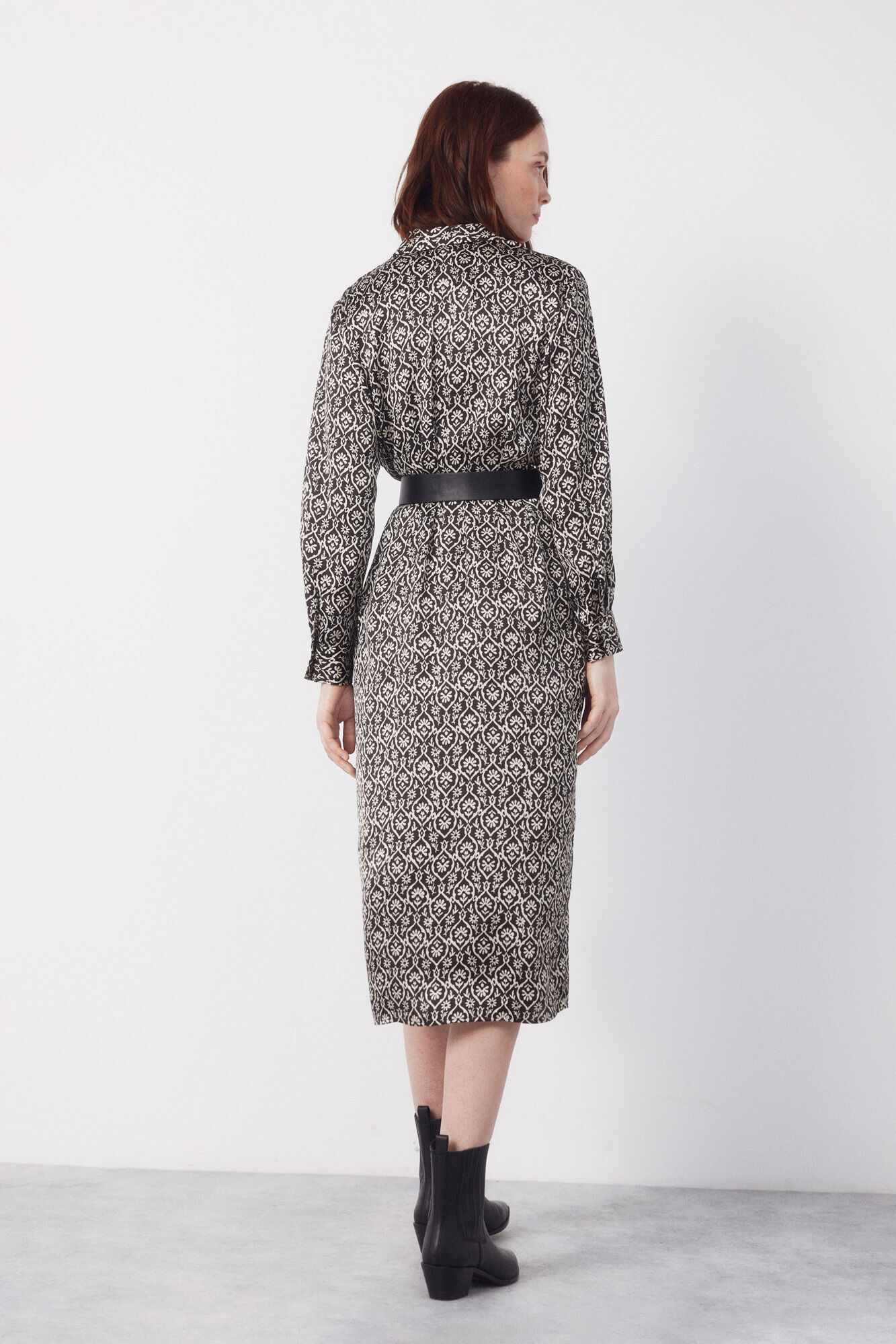 Cortefiel Vestido satinado camisero Estampado gris