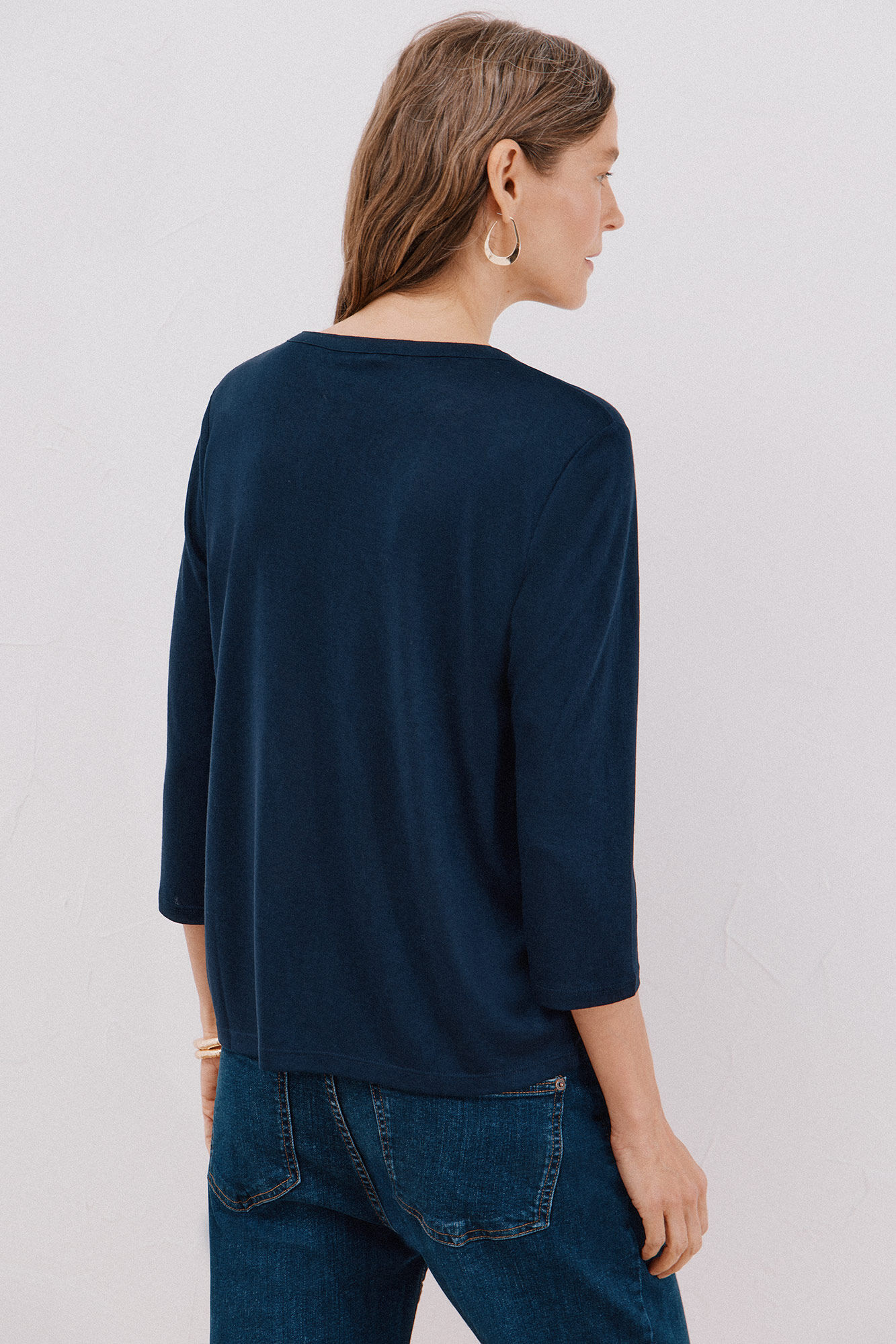 Cortefiel linen effect mandarin collar T-shirt Navy