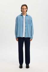 Selected 100% organic cotton lightweight denim shirt Blue