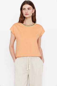 Cortefiel T-shirt with crochet detail Orange