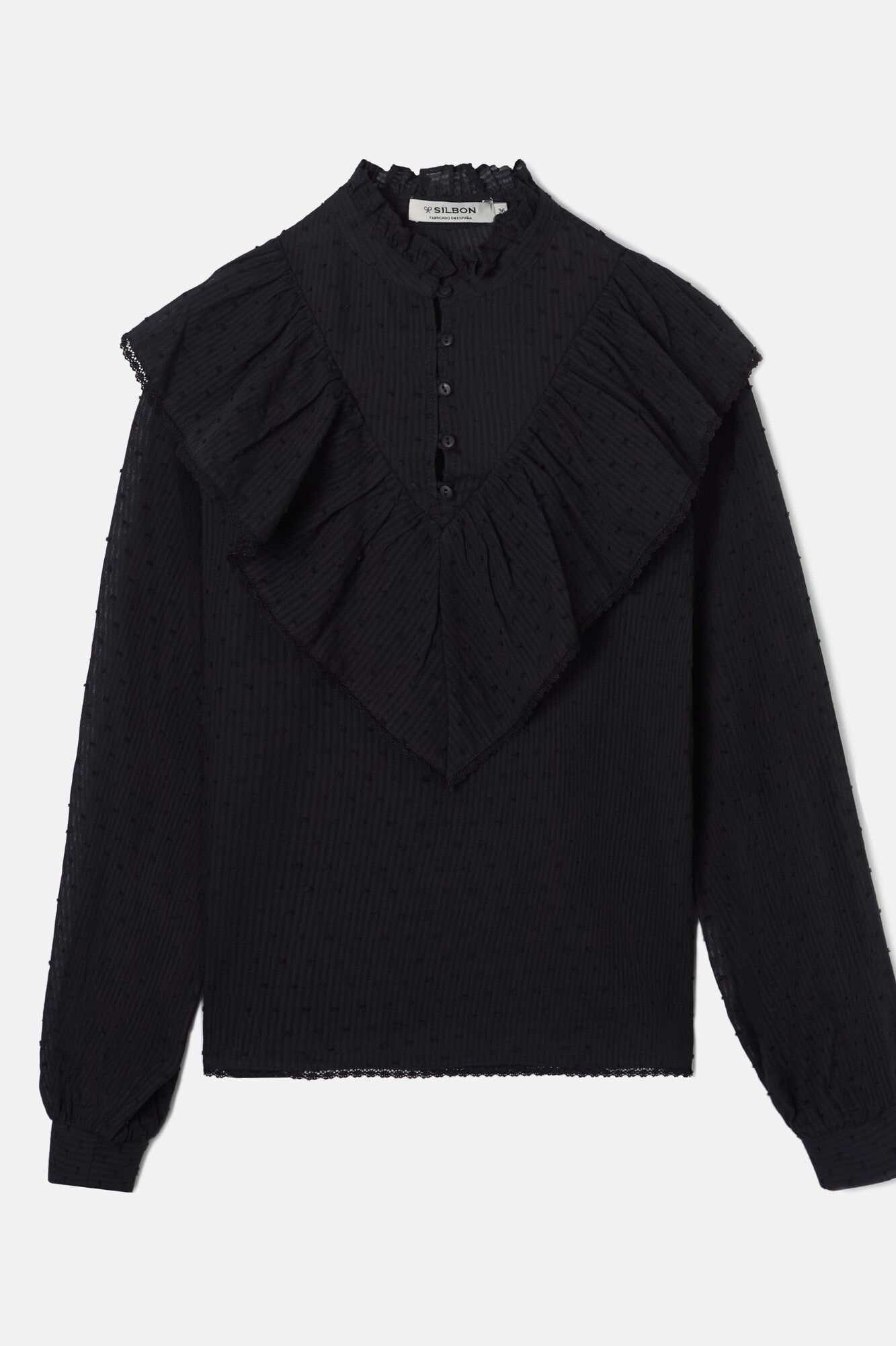 Silbon Blusa bordada volante Negro