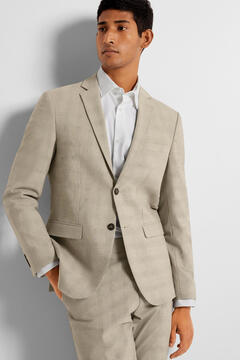 Cortefiel Slim fit checked suit jacket made with recycled materials Brown