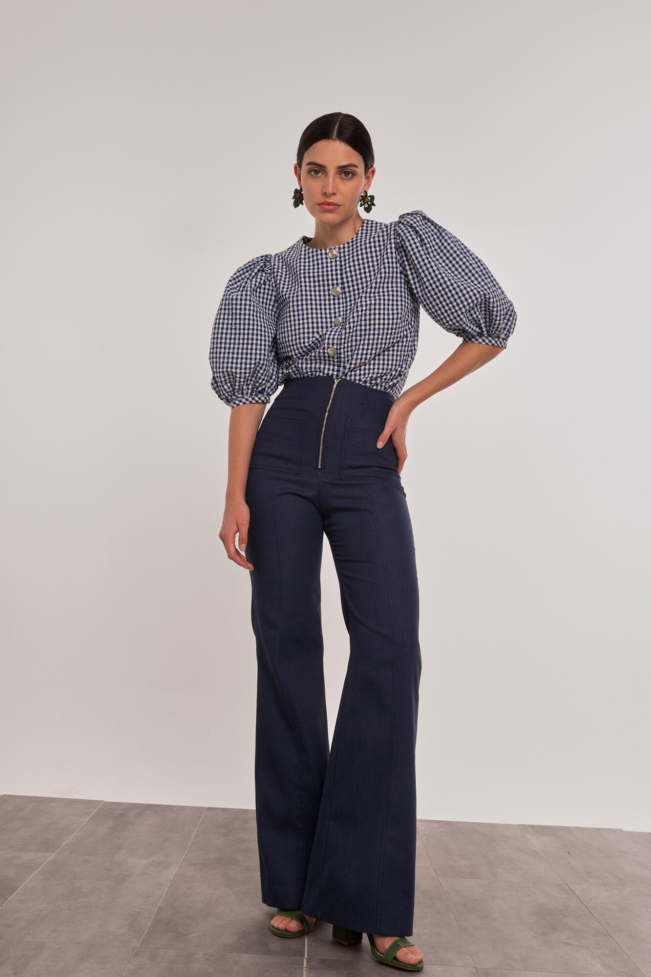 Dolores Promesas Camisa cuadros vichy manga abullonada Azul