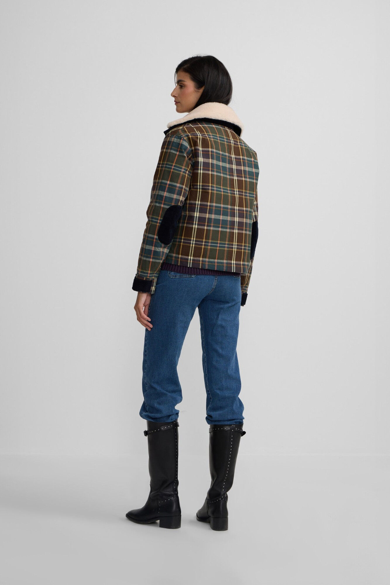 Silbon Blus&atilde;o de borrego xadrez encerada Verde