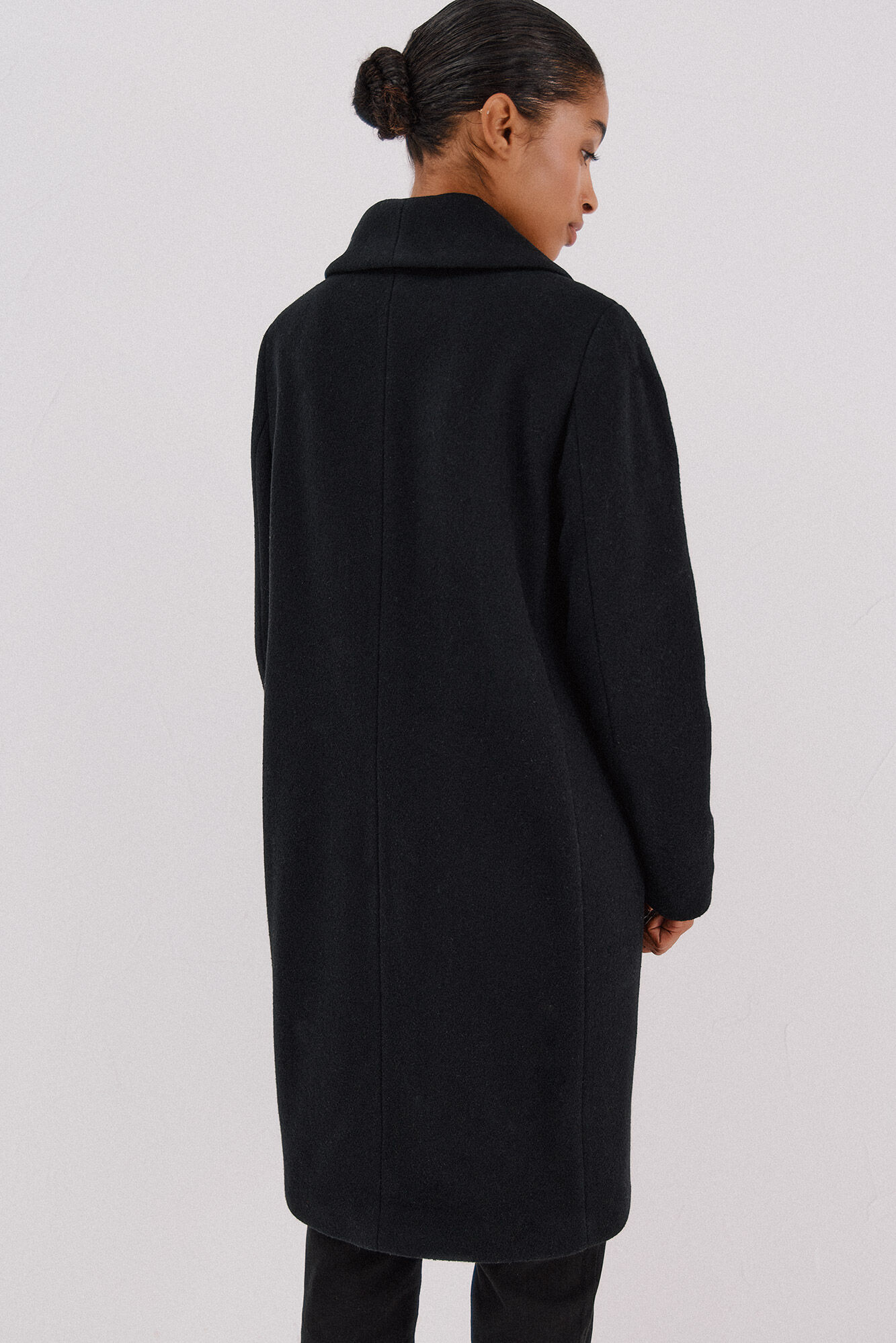 Cortefiel Coat with fur effect detail Black