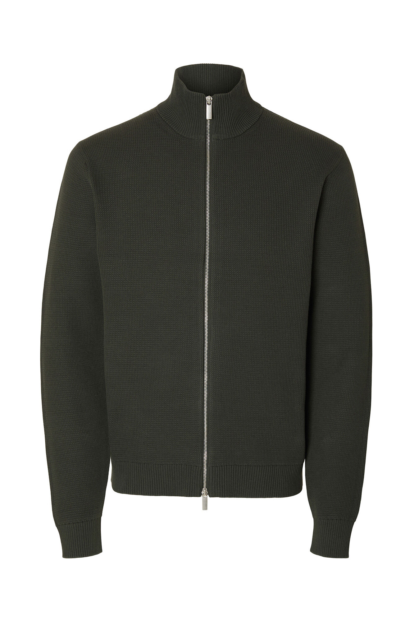 Selected 100% organic cotton jersey-knit zip fastening jacket Dark green