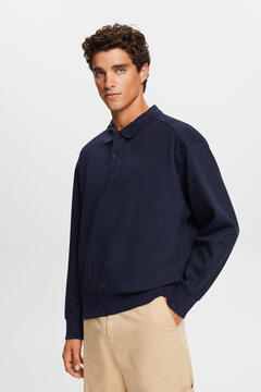 Cortefiel Cotton sweatshirt with polo collar Navy