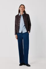 Cortefiel Leather jacket with buttons Maroon