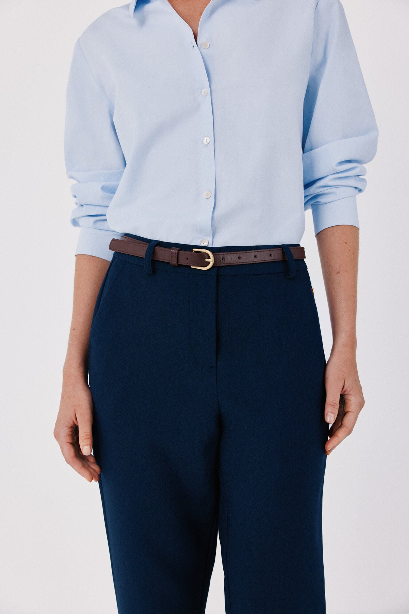 Cortefiel Women's tailored trousers with belt Navy