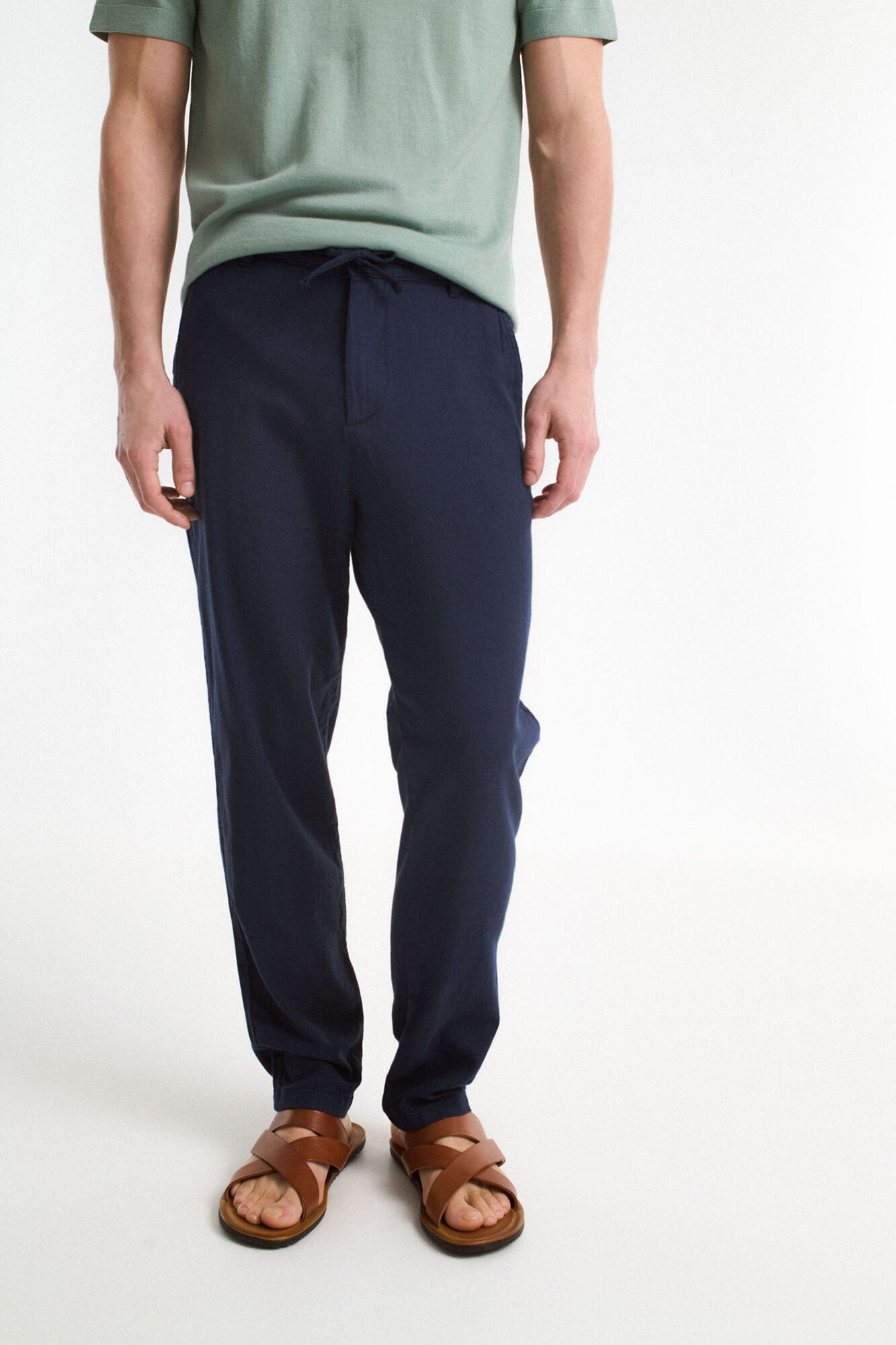 Selected Cal&ccedil;as de linho com ajuste relaxado Azul