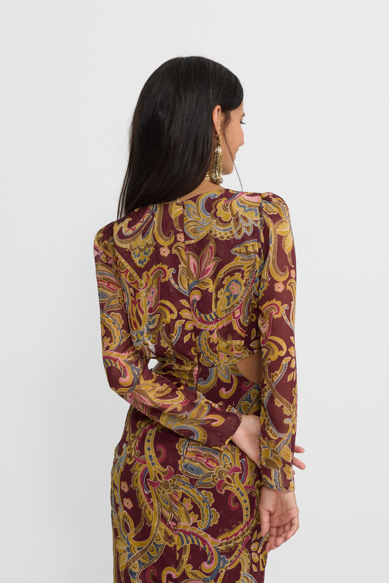 Silbon Vestido longo com fenda estampado em cashmere Granada