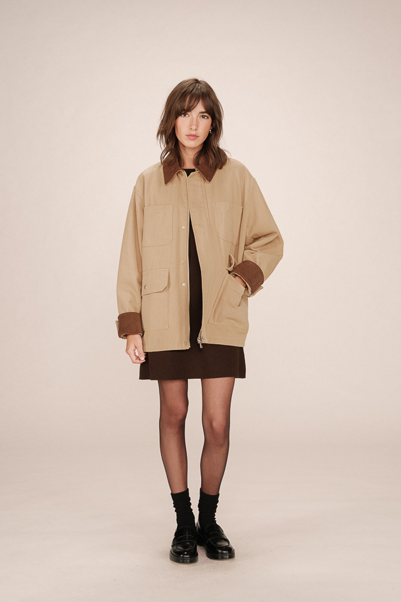 Grace & Mila Casaco 100% sarja de algod&atilde;o com quatro bolsos frontais