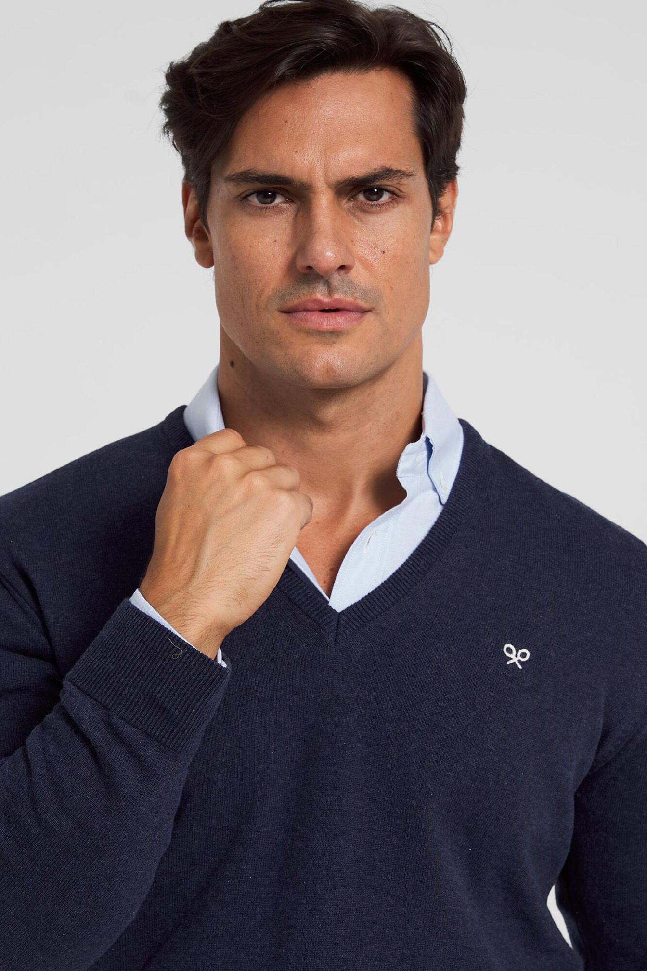 Silbon Camisola em bico retro azul-marinho Azul