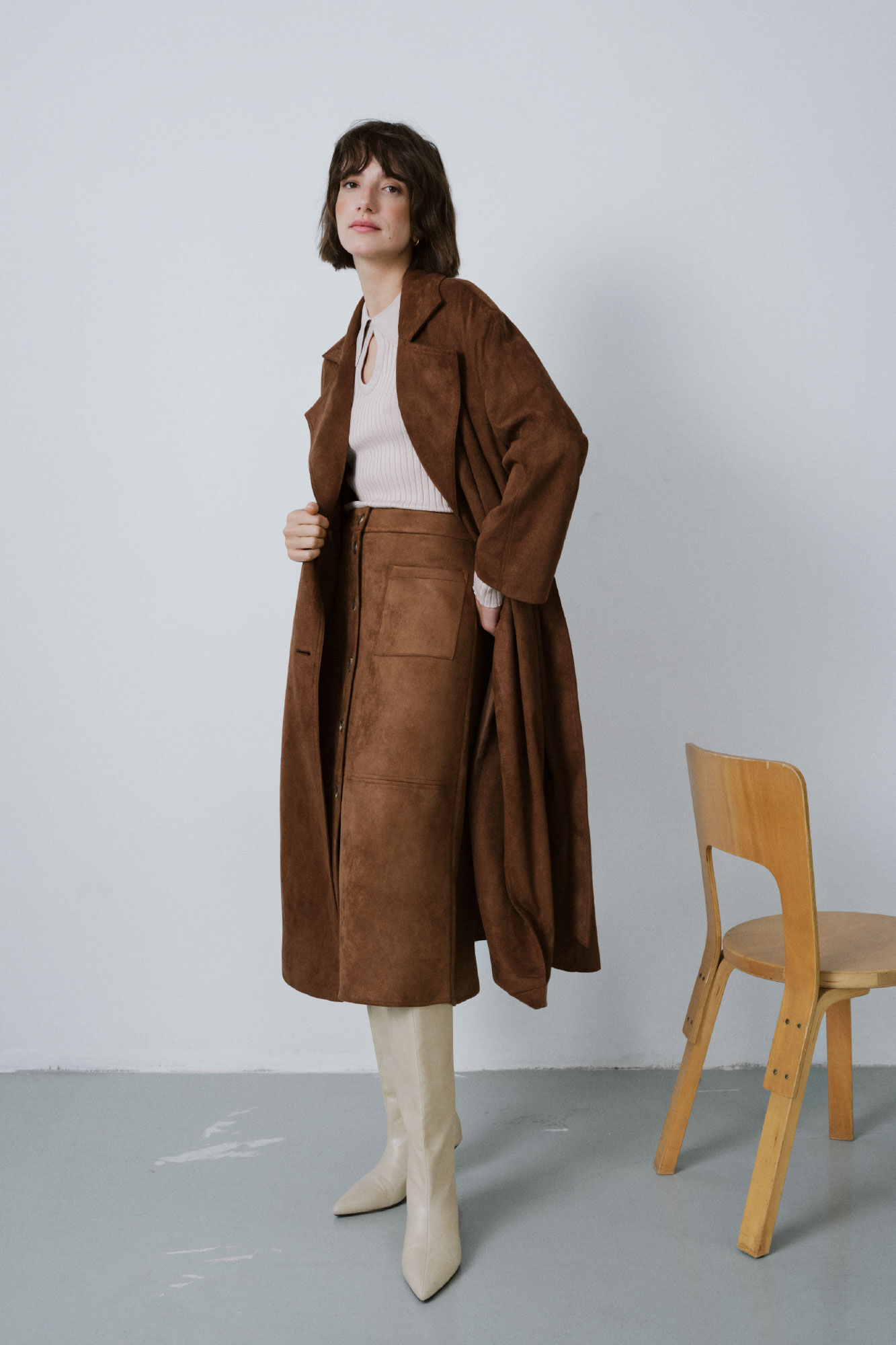 Cortefiel Long trench coat with suede effect