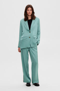 Cortefiel Relaxed fit satin-finish blazer made with Lenzing ECOVERO.   Green