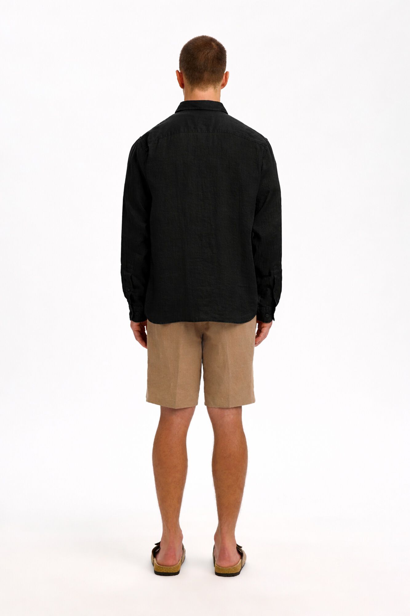 Selected Camisa de manga comprida em linho Preto