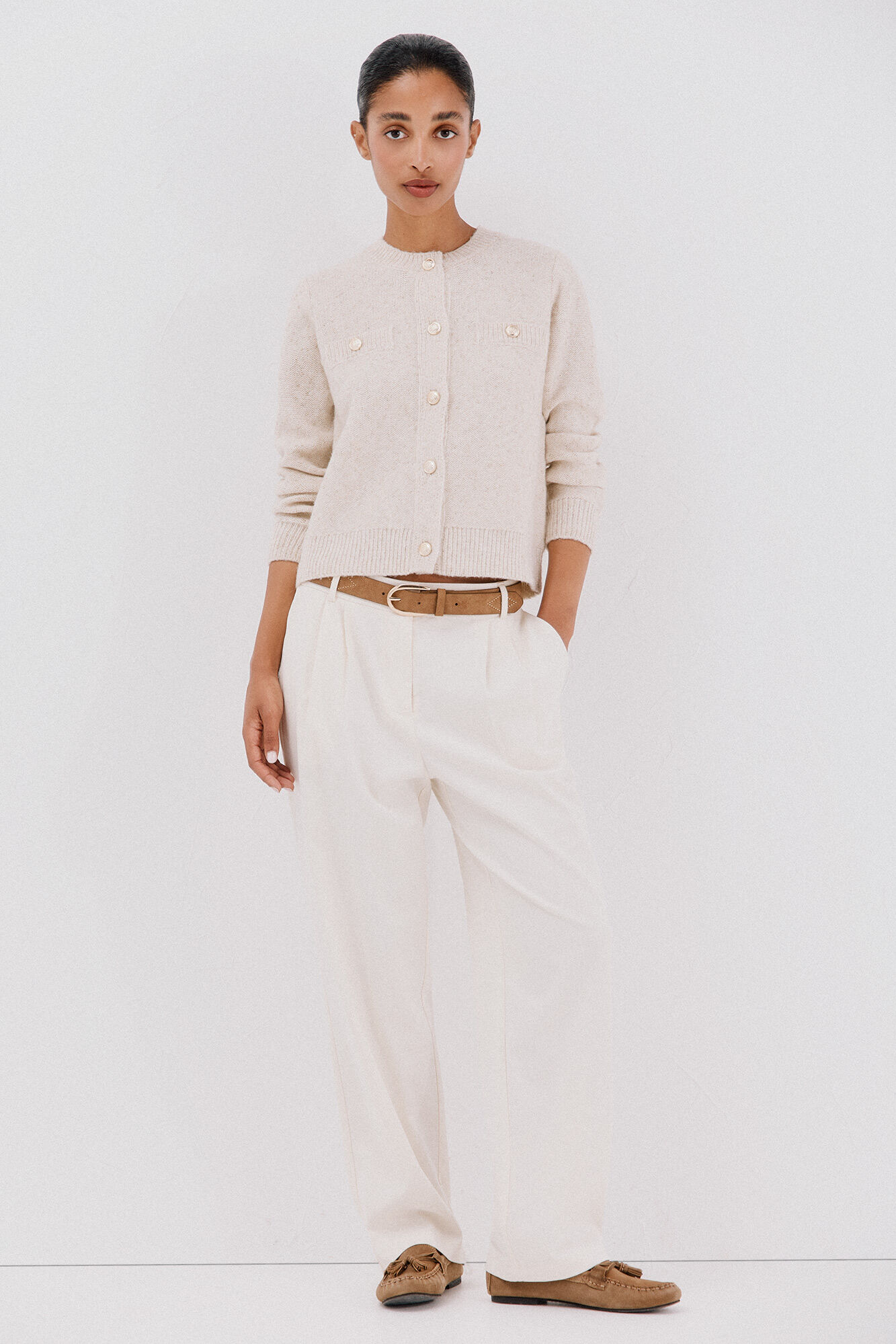 Cortefiel Lurex jacket with buttons Ivory