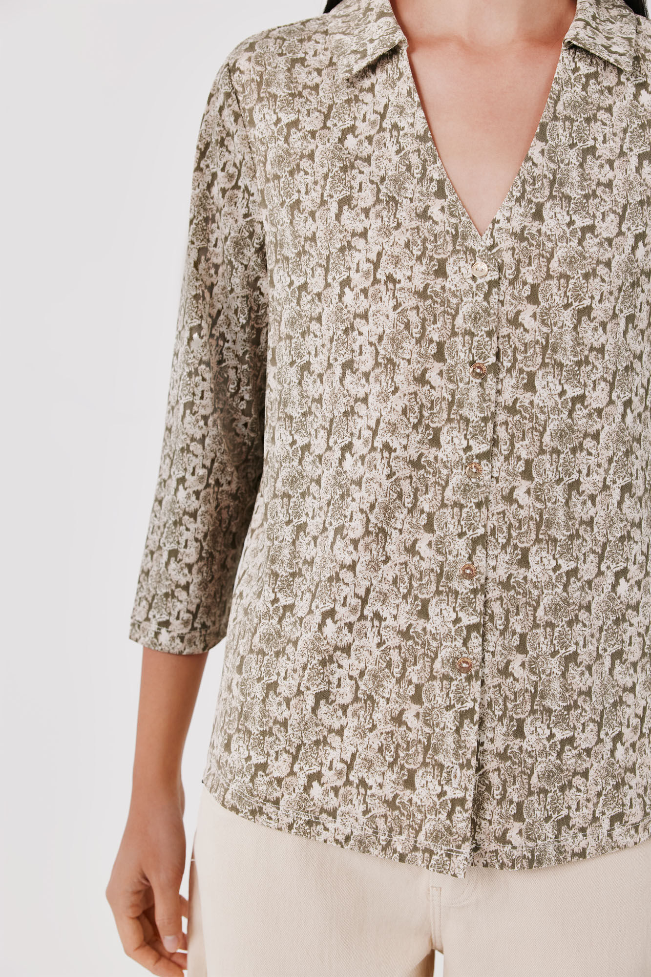 Cortefiel Camisa el&aacute;stica botones Estampado gris