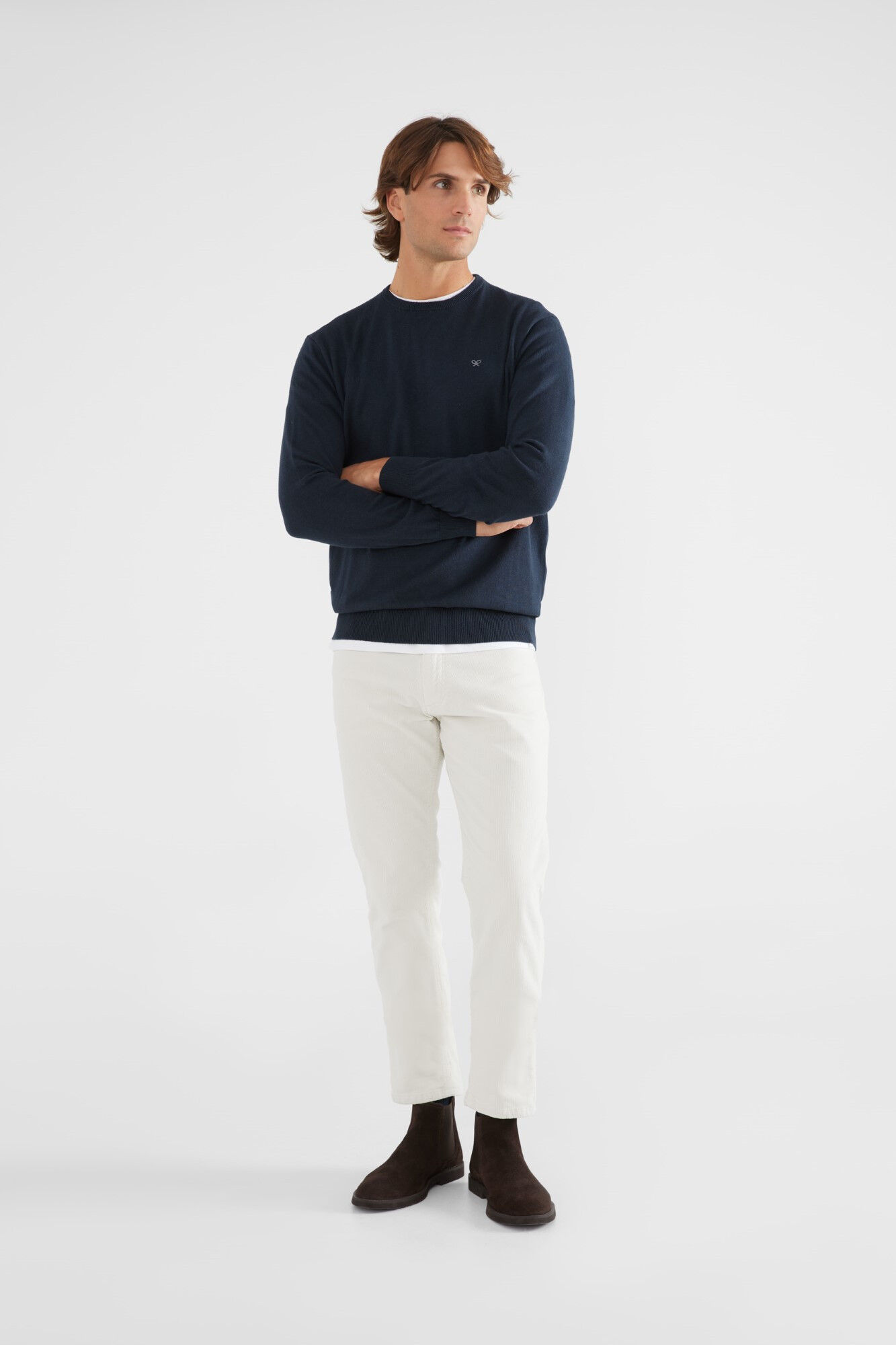 Silbon Plain dark blue crew neck jumper Blue