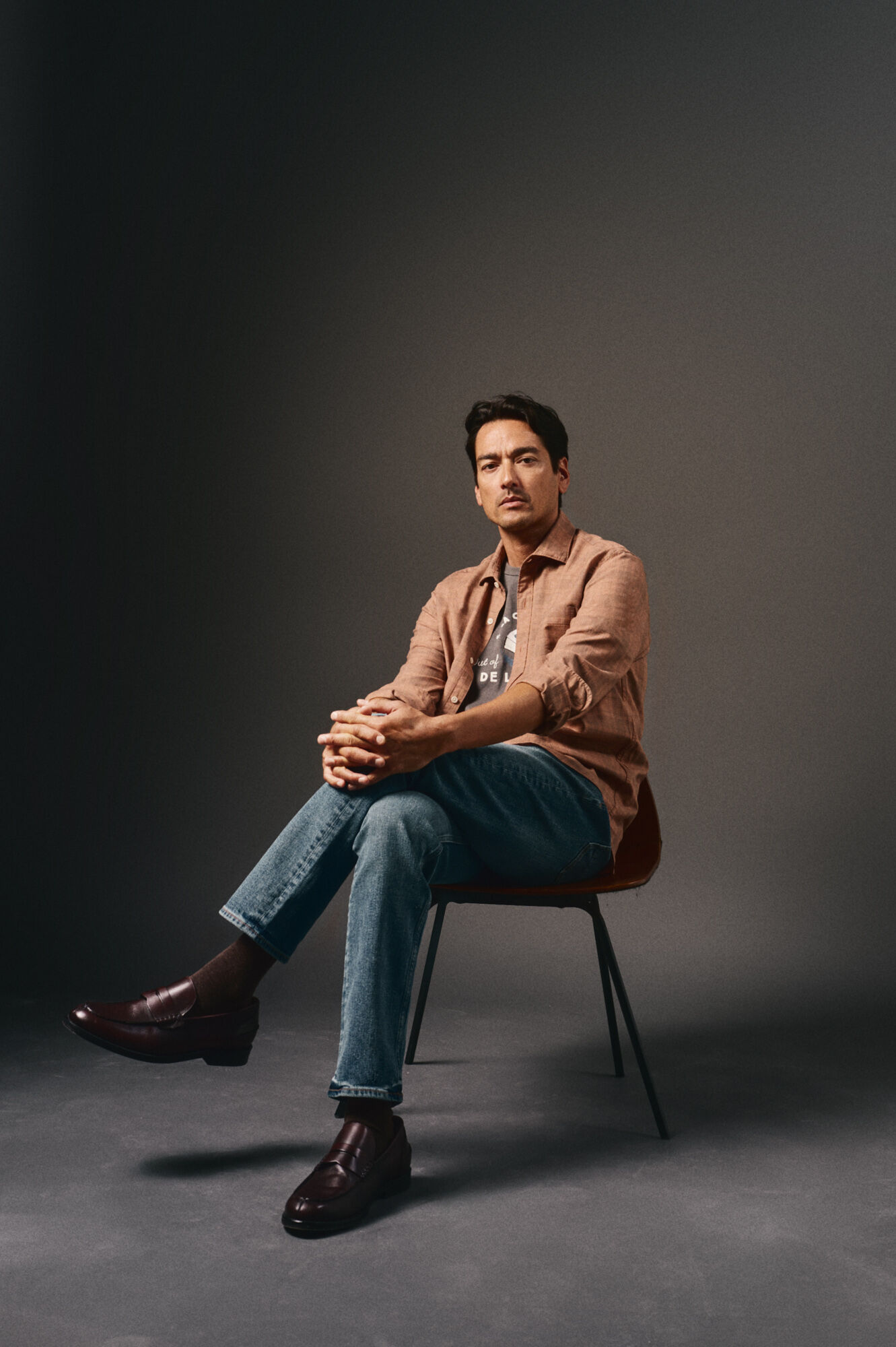 OOTO Camisa xadrez tingida