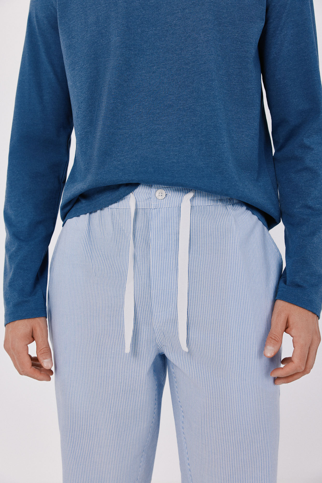 Cortefiel Jersey-knit and fabric pyjamas set Blue