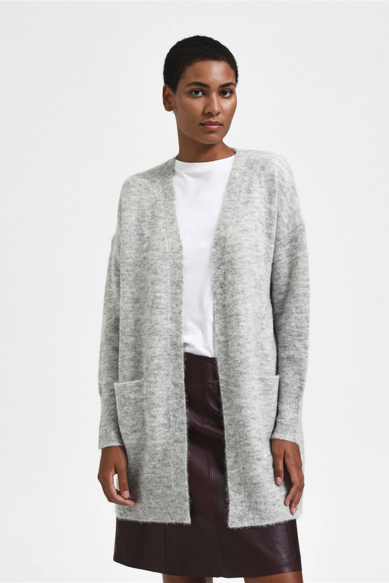 Selected Cardigan longo de alpaca Cinzento