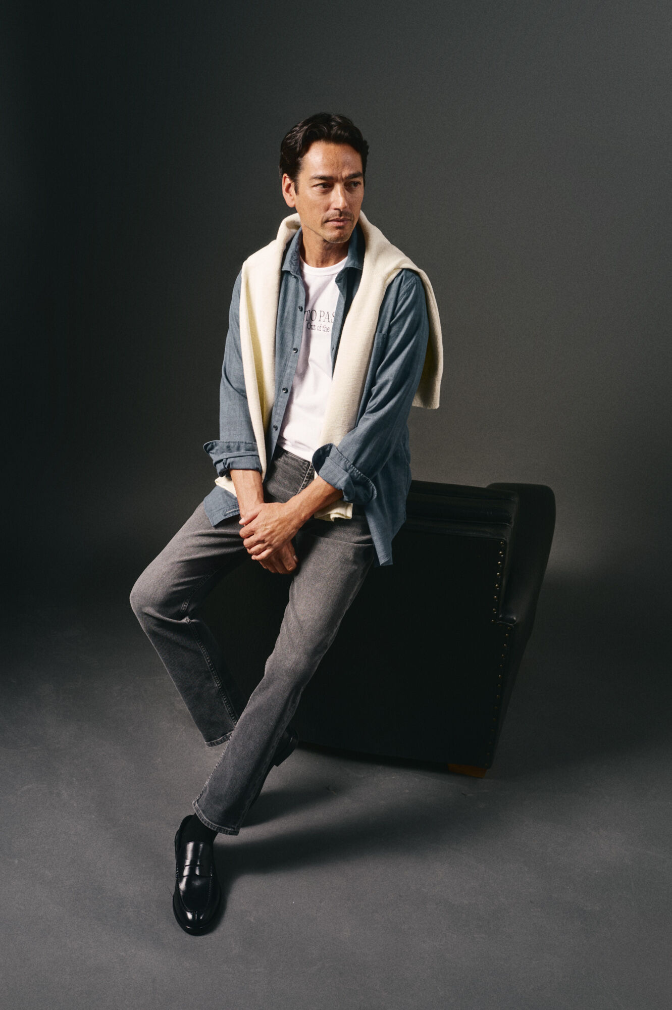 OOTO Overdyed checkered shirt Navy