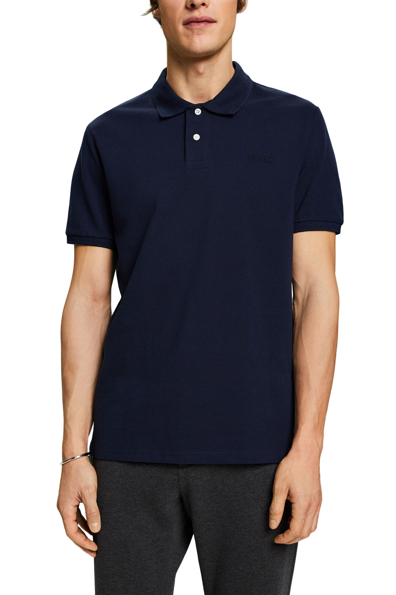 Esprit Slim-fit cotton piqu&eacute; polo shirt with short sleeves Navy
