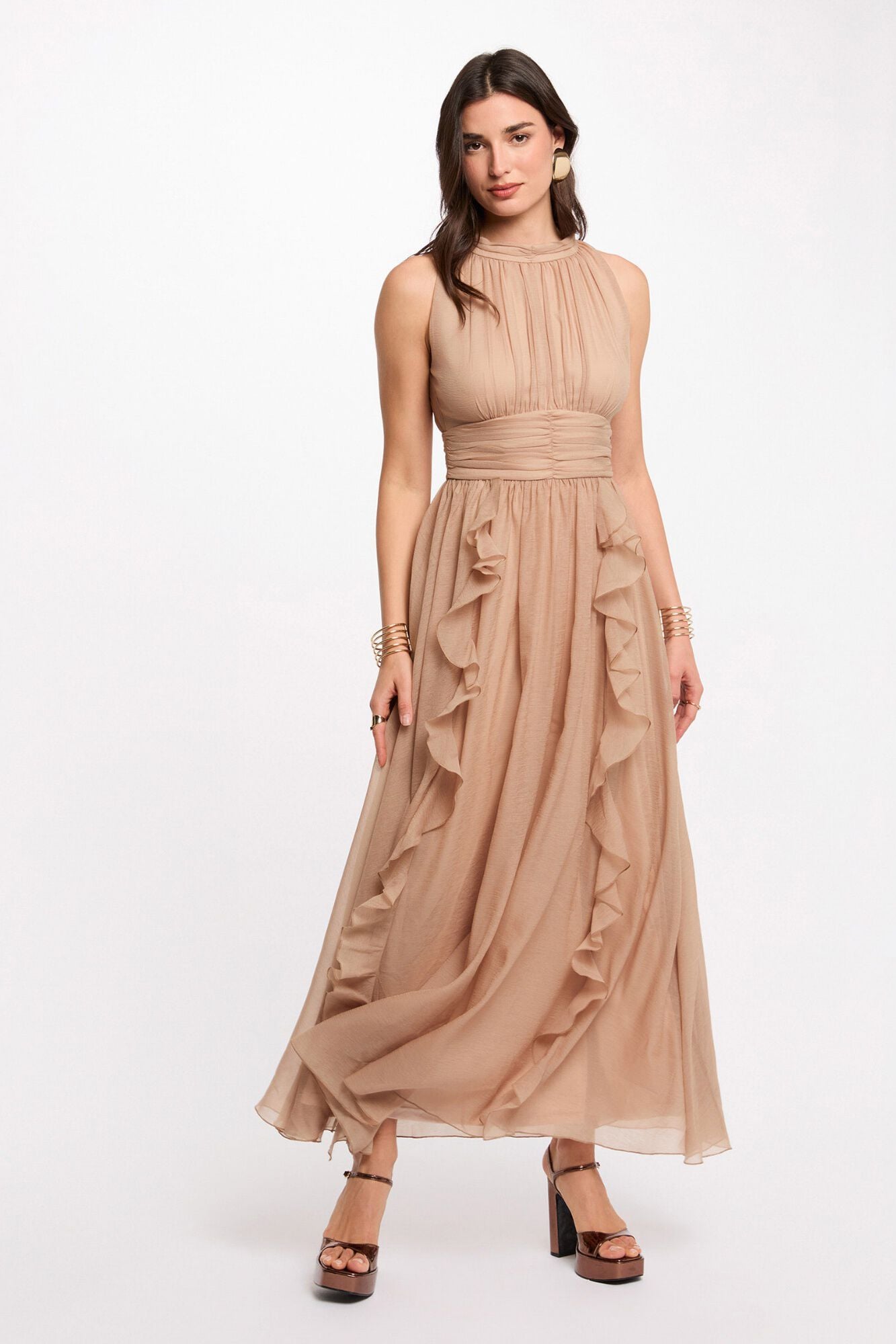 Morgan Vestido comprido com gola alta