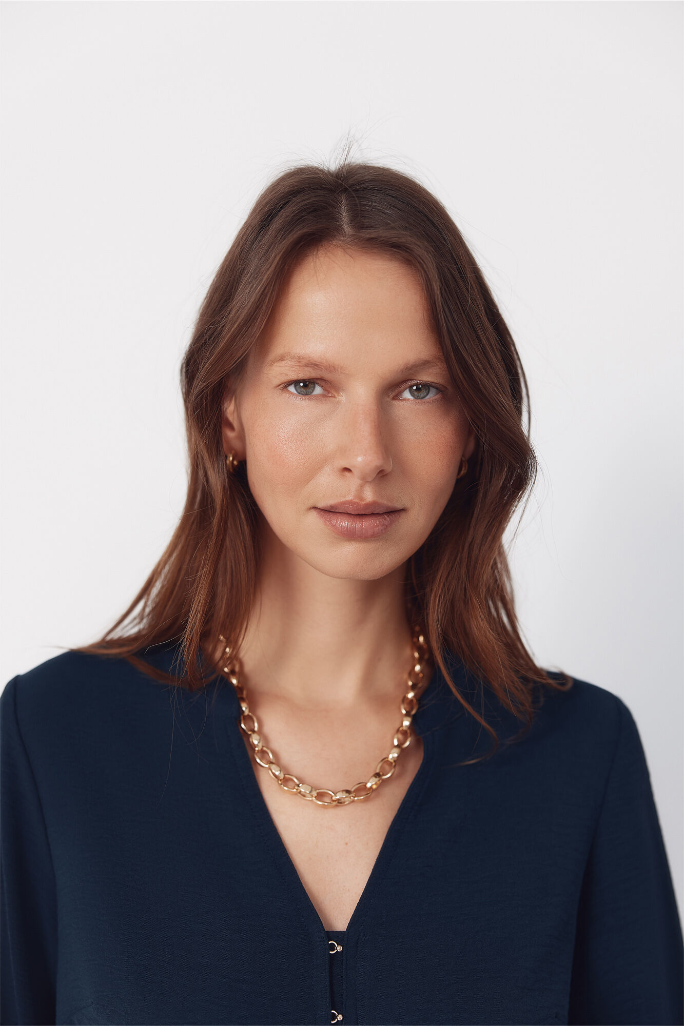 Cortefiel Mandarin blouse with buttons Navy