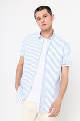 Cortefiel Striped short-sleeved Coolmax shirt Blue