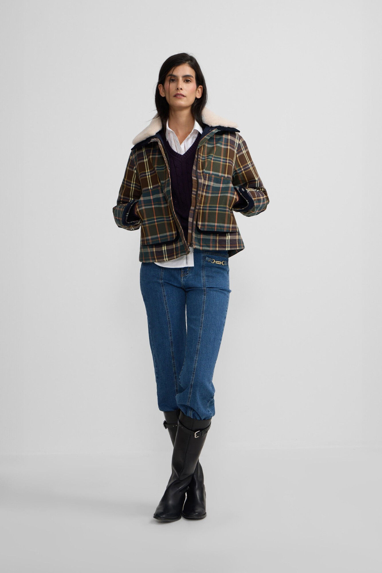 Silbon Blus&atilde;o de borrego xadrez encerada