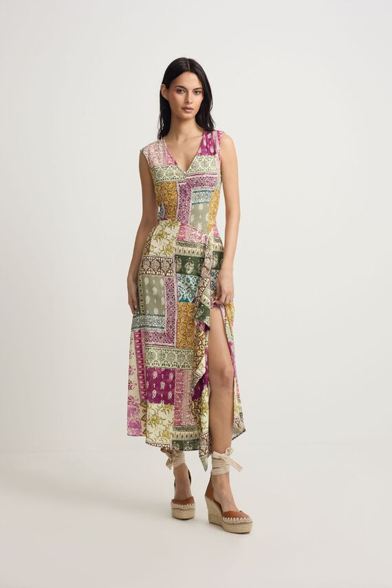 Vestido midi estampado patchwork