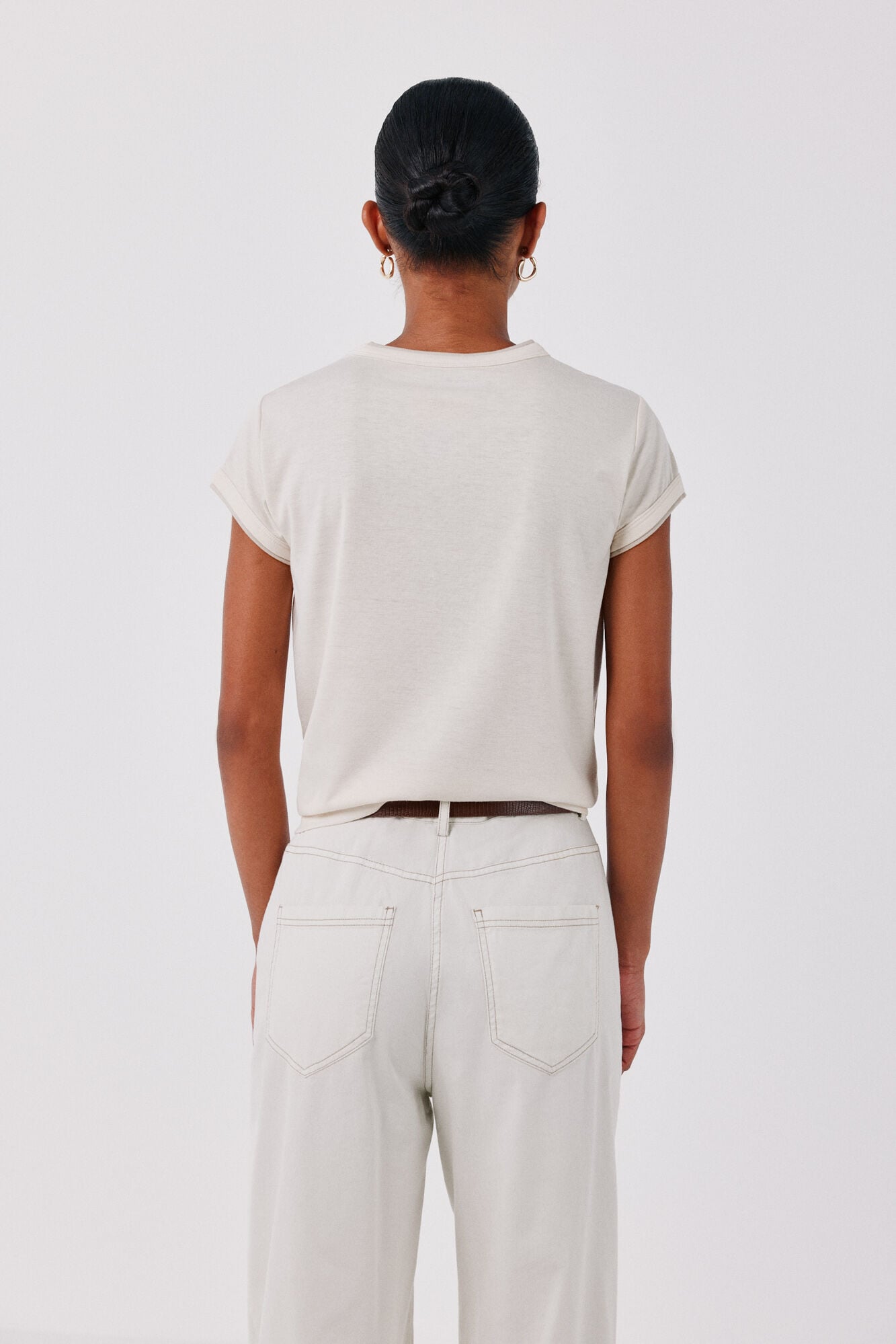 Cortefiel Piping detail T-shirt Ivory