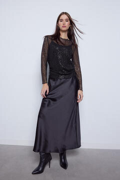 Cortefiel Satin-finish skirt Black