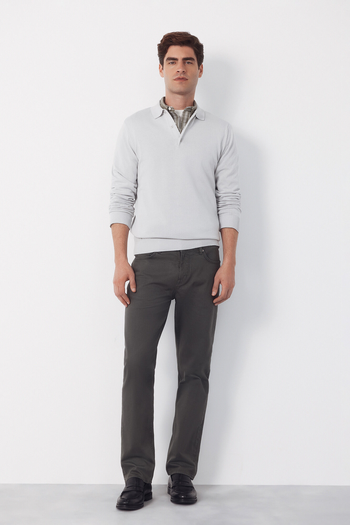 Cortefiel Long sleeve sleeve cotton polo shirt jersey Grey