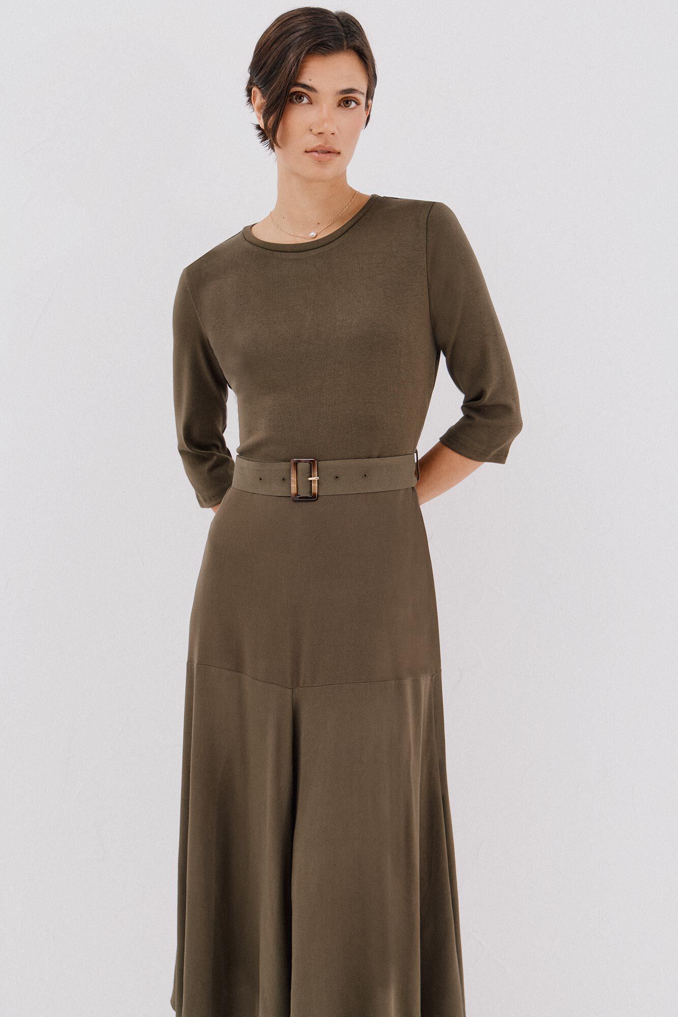 Cortefiel Vestido combinado com cinto Verde