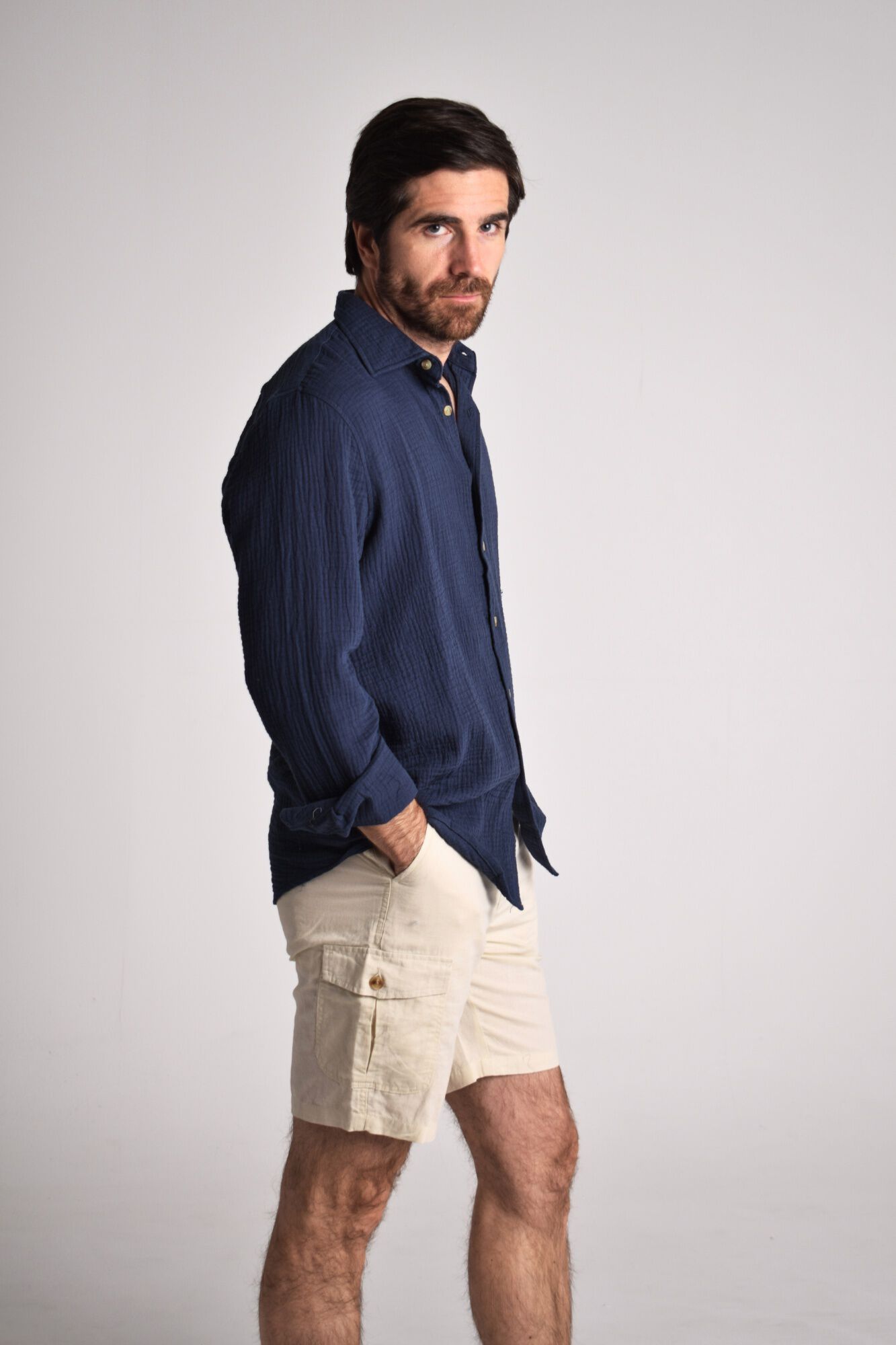 Cloking Bermuda de linho cargo